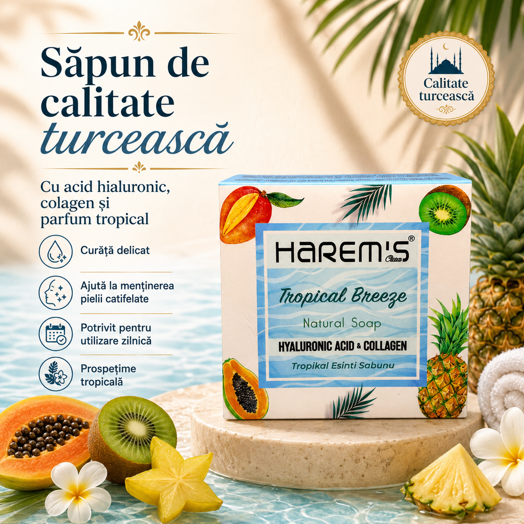 Săpun solid Harems, varianta aromă tropicală, destinat curățării pielii, 120 g