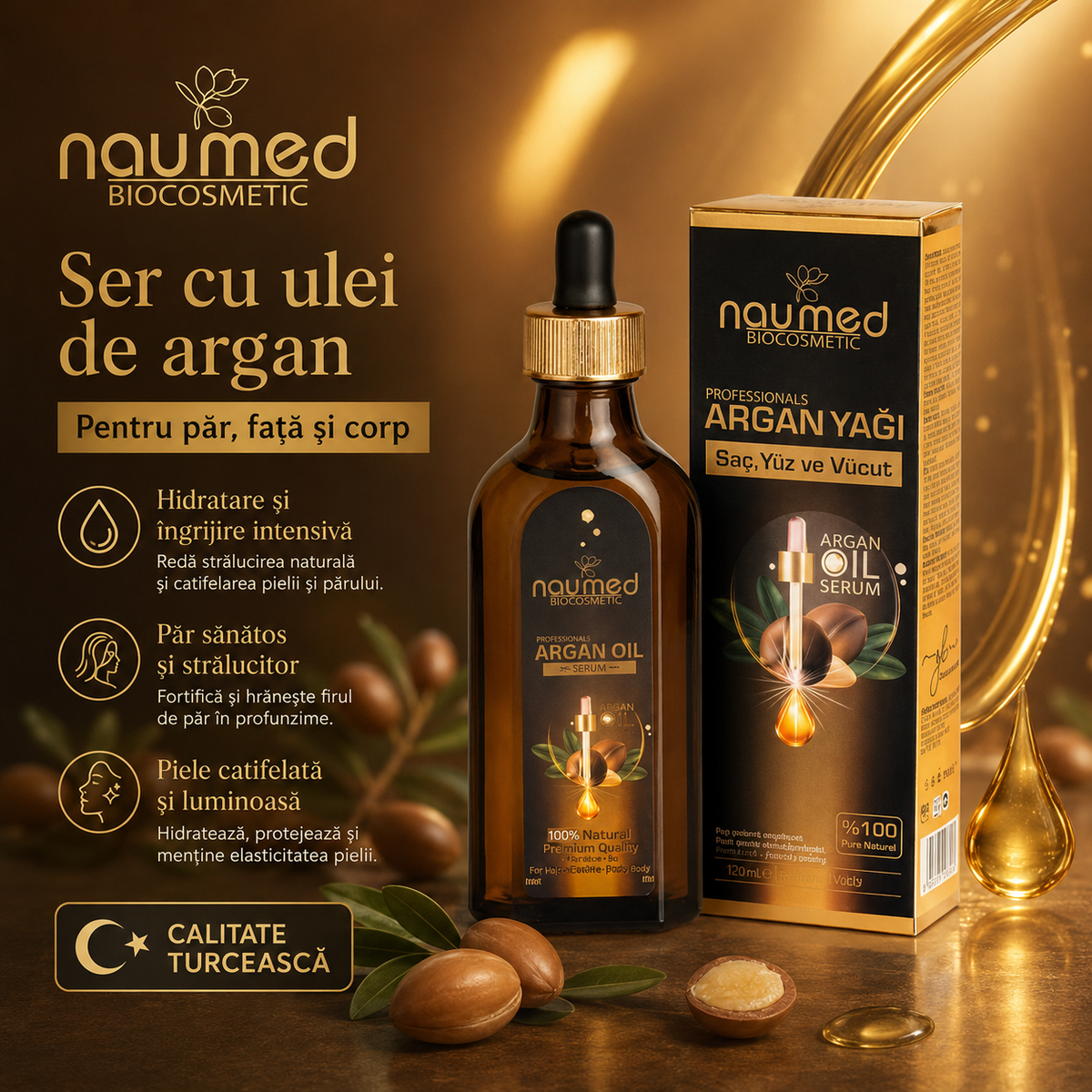 Ulei de îngrijire Naumed cu ulei de argan, destinat îngrijirii pielii, 100 ml