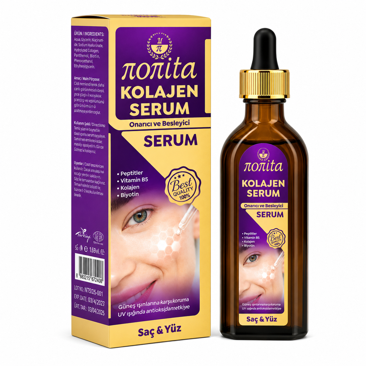 Serum cosmetic Nonita cu colagen, destinat completării rutinei de îngrijire, 100 ml