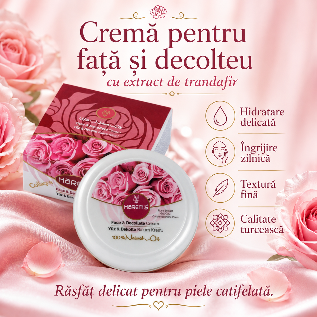 Cremă de îngrijire a pielii Harems cu trandafir, destinată îngrijirii pielii, 125 ml