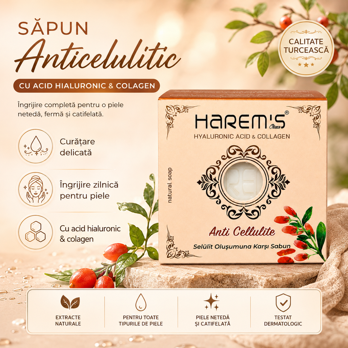 Săpun solid Harems, varianta anti-celulită, destinat curățării pielii, 120 g