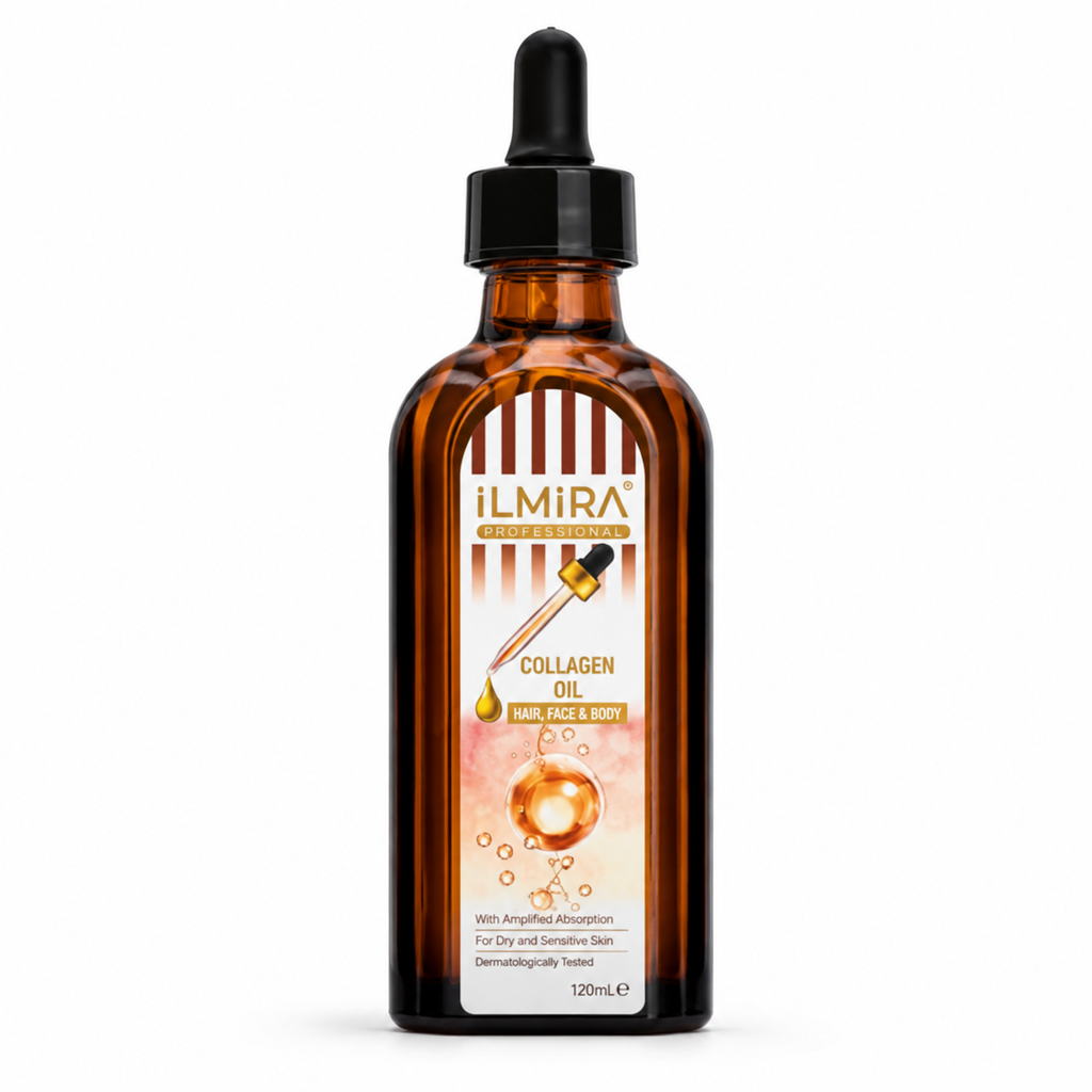 Ulei cosmetic de îngrijire a pielii Ilmira cu colagen, flacon din sticlă, destinat îngrijirii pielii, 100 ml