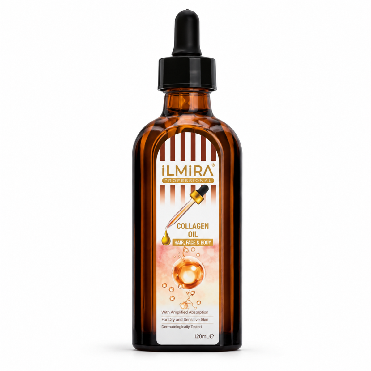Ulei cosmetic de îngrijire a pielii Ilmira cu colagen, flacon din sticlă, destinat îngrijirii pielii, 100 ml