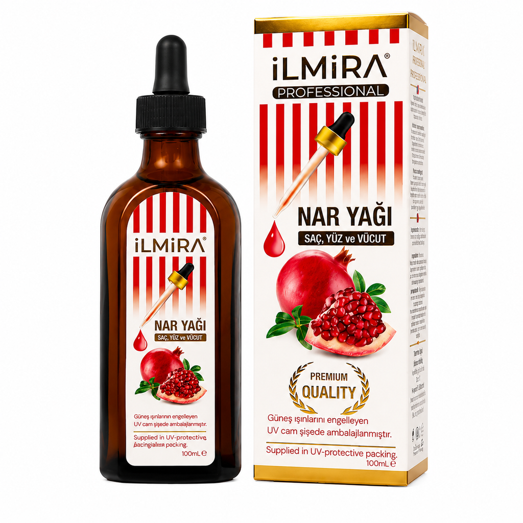 Ulei cosmetic de îngrijire a pielii Ilmira cu rodie, flacon din sticlă, destinat îngrijirii pielii, 100 ml