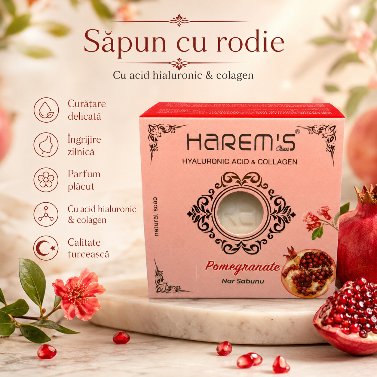 Săpun solid Harems cu rodie, destinat curățării pielii, 120 g