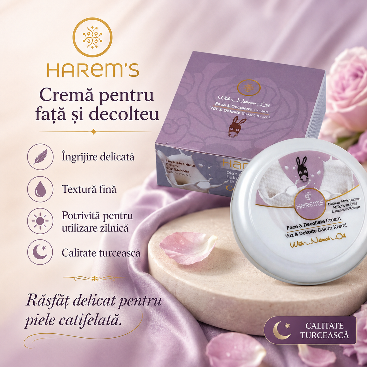 Cremă de îngrijire a pielii Harems cu lapte de măgăriță, destinată îngrijirii pielii, 125 ml