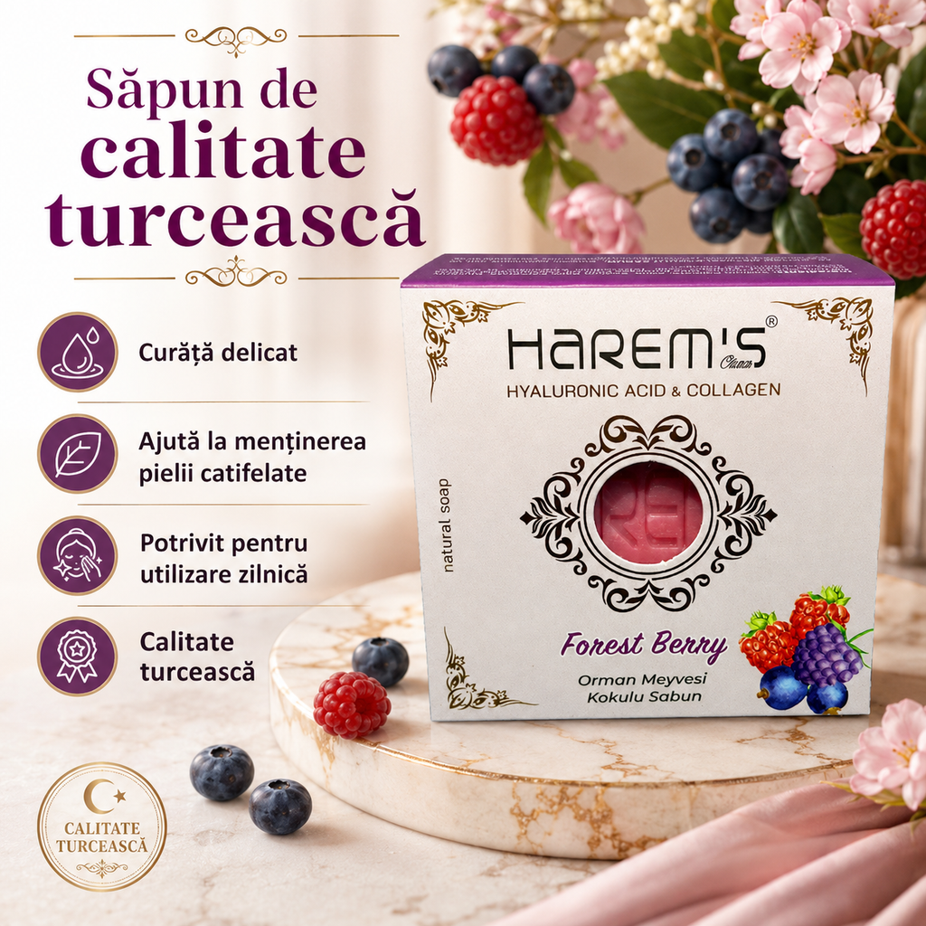 Săpun solid Harems cu fructe de pădure, destinat curățării pielii, 120 g