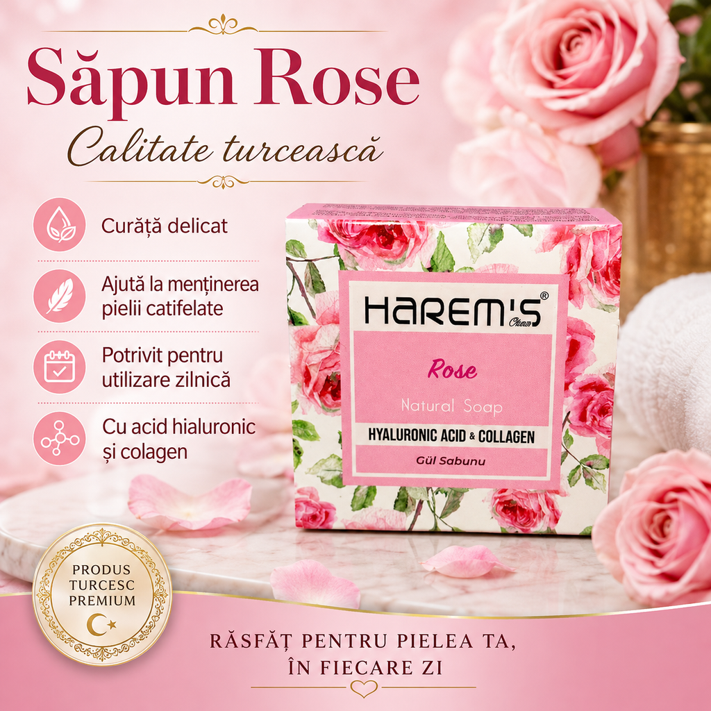 Săpun solid Harems cu trandafir, destinat curățării pielii, 120 g
