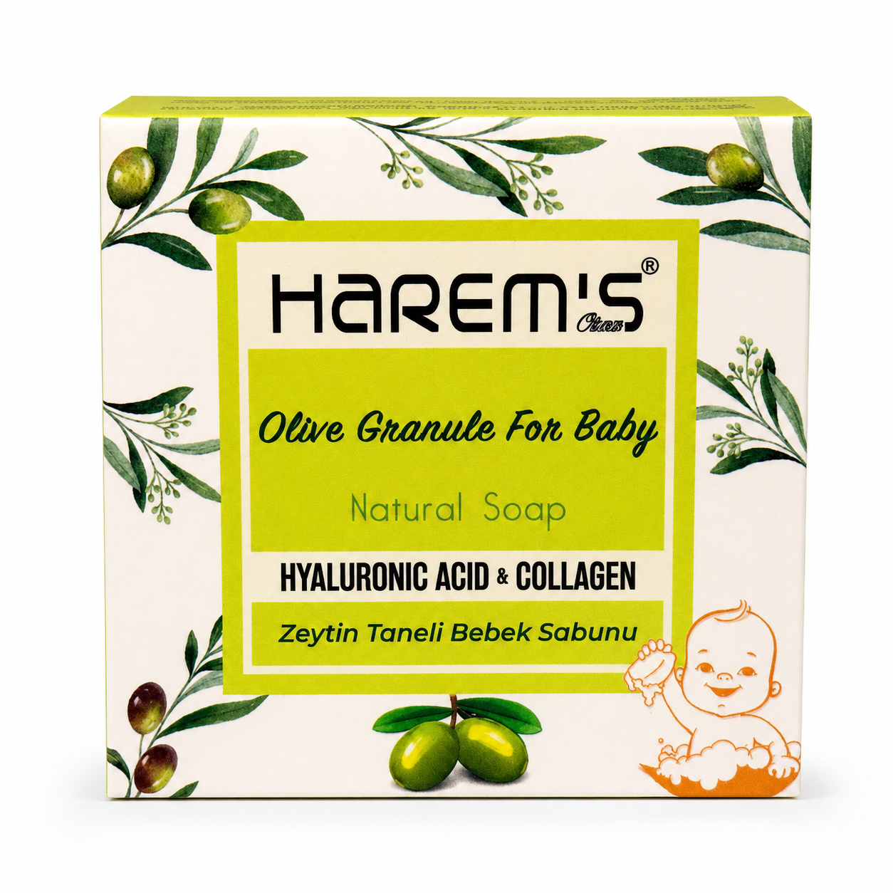Săpun solid Harems pentru copii cu ulei de măsline, 120 g, produs natural din Turcia pentru piele delicată