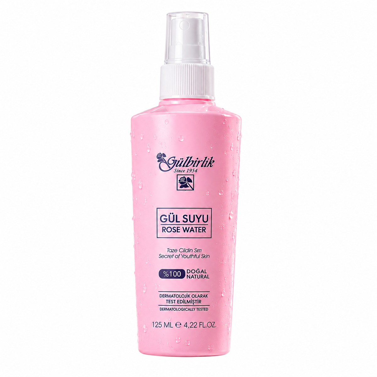 Apă de trandafiri Rosense (Gülbirlik) spray, destinată tonifierii și împrospătării pielii, 125 ml