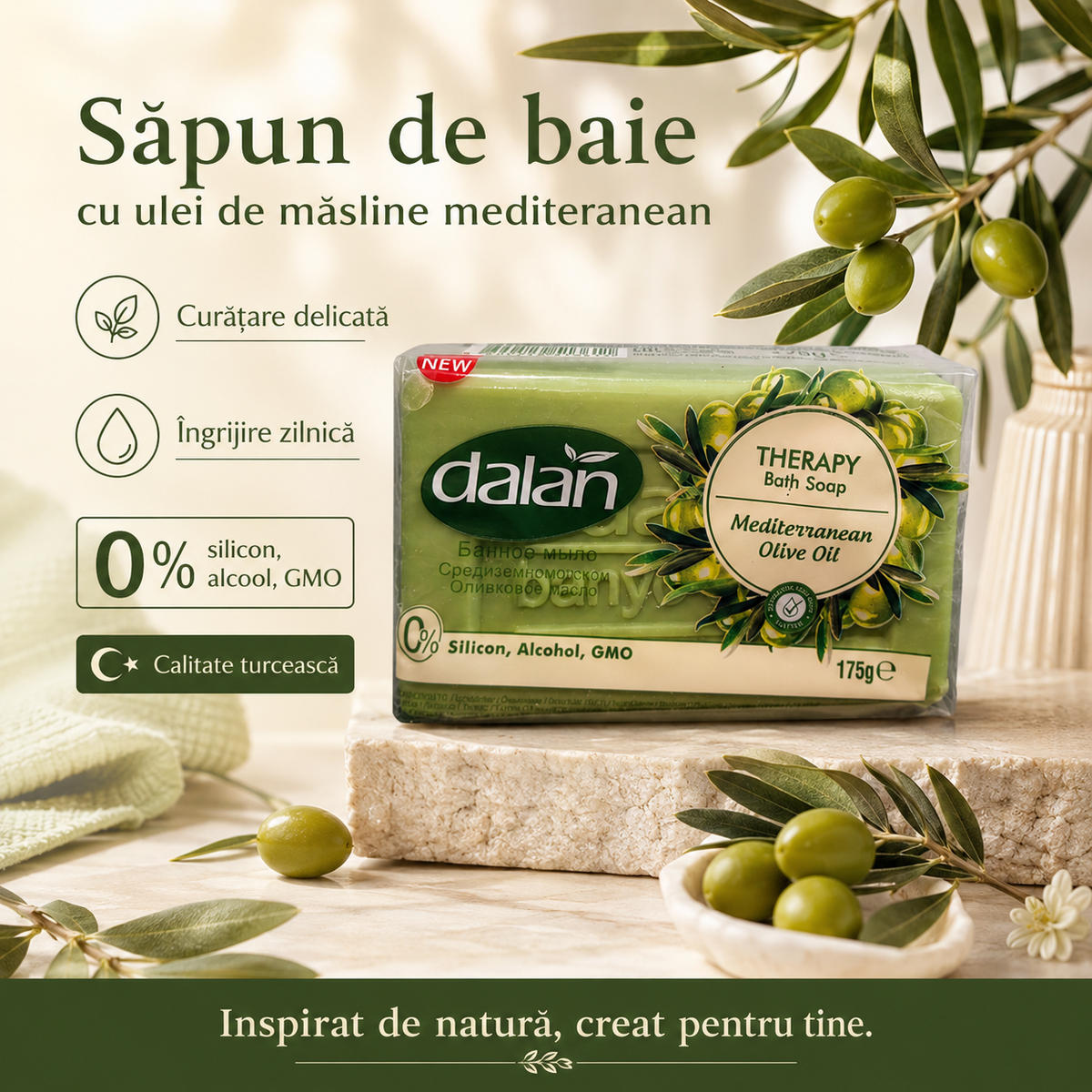 Săpun de baie Dalan Bath Therapy cu măsline și rozmarin, destinat curățării pielii, 175 g