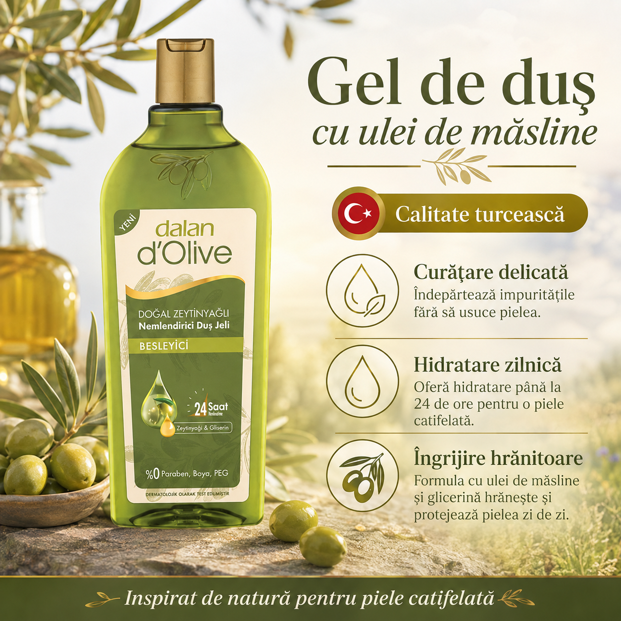 Gel de duș nutritiv Dalan, destinat curățării și îngrijirii pielii corpului, 400 ml