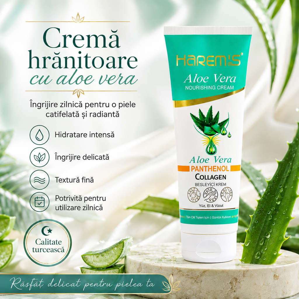 Cremă nutritivă Harems cu aloe vera, tub, destinată îngrijirii pielii, 250 ml