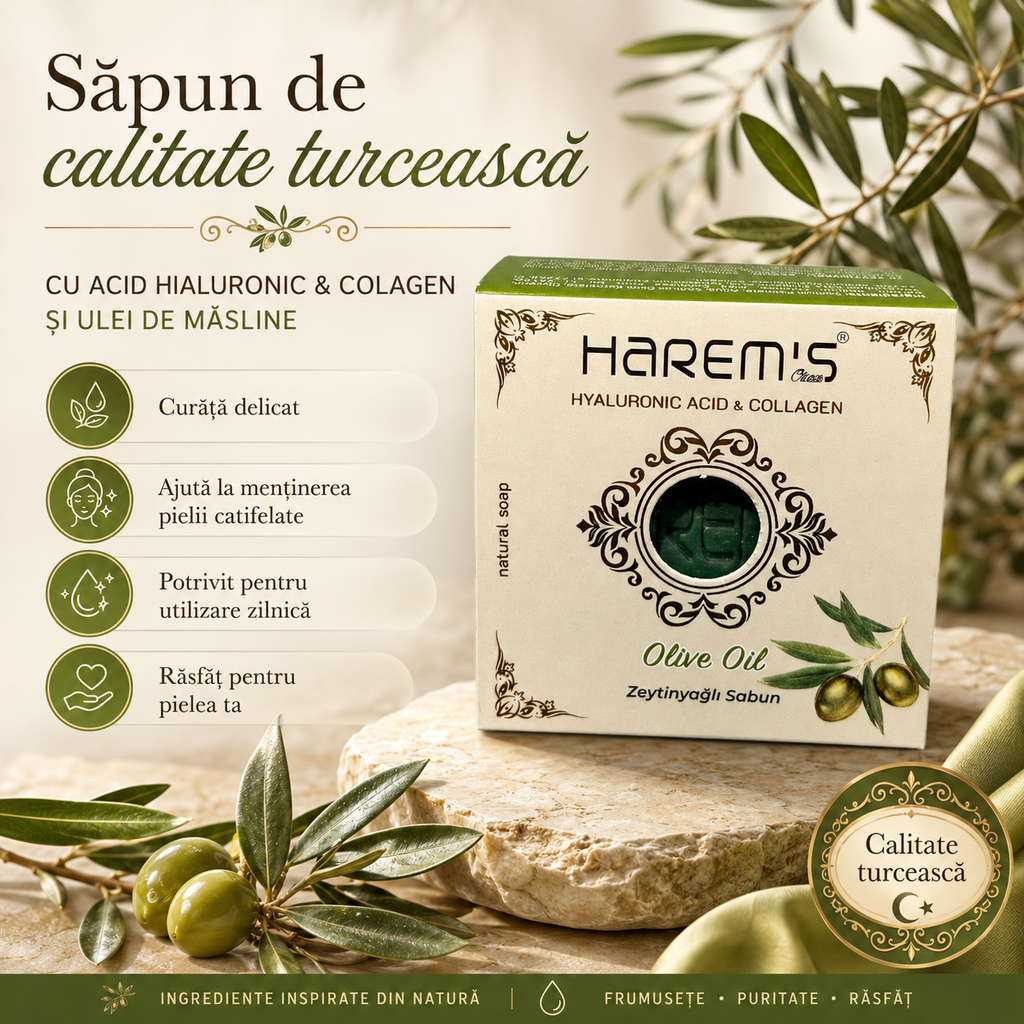 Săpun solid Harems cu ulei de măsline, destinat curățării pielii, 120 g