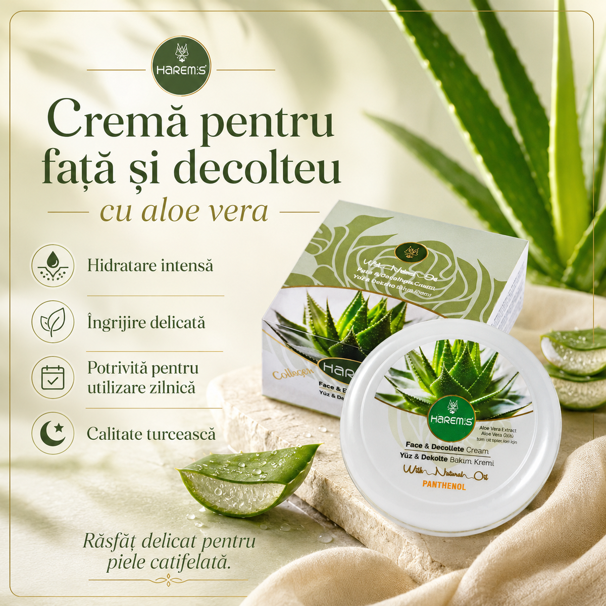 Cremă de îngrijire a pielii Harems cu aloe vera, destinată îngrijirii pielii, 125 ml