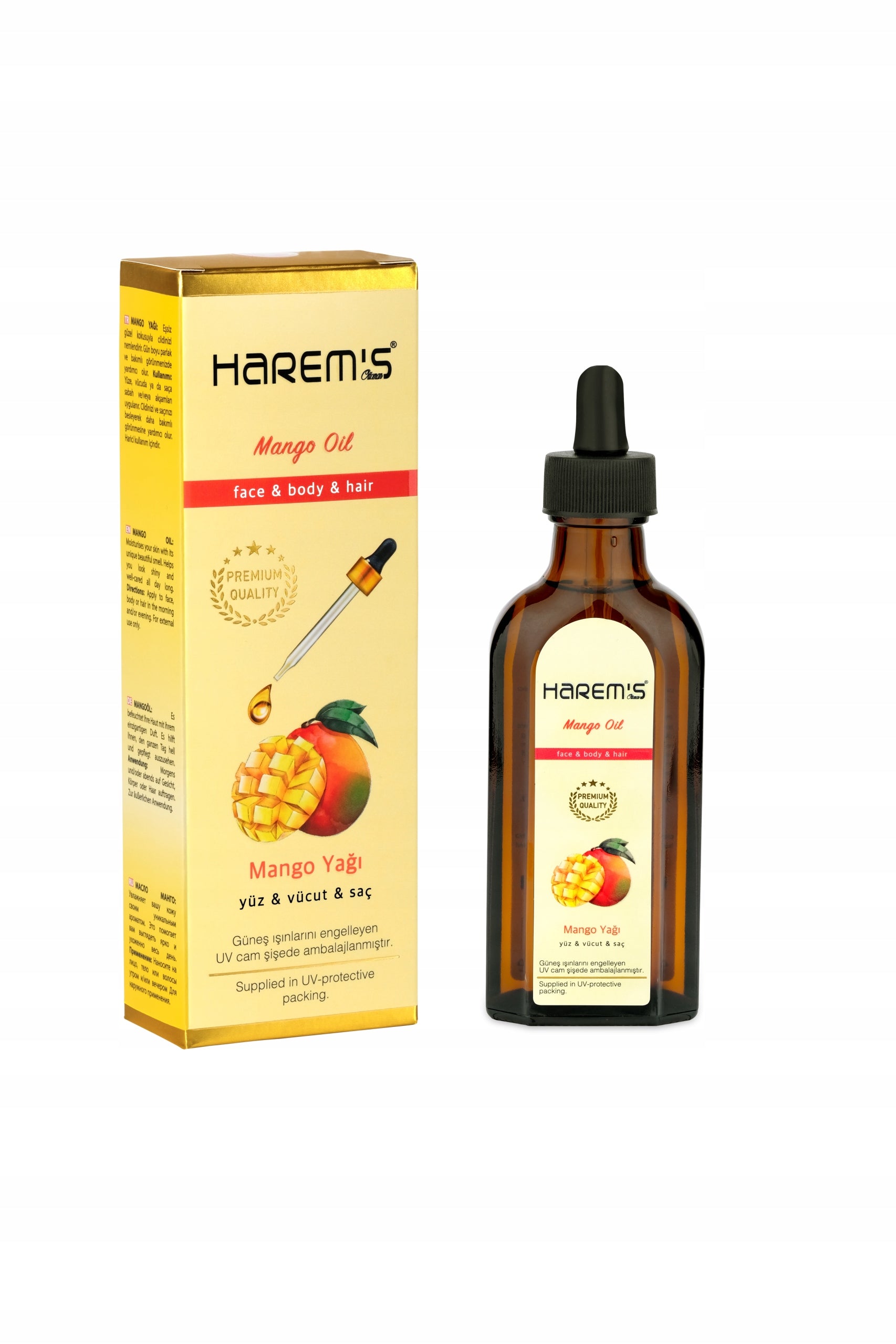 Ulei de îngrijire Harems cu mango 100 ml, unt de mango, hidratare și parfum tropical, produs cosmetic din Turcia