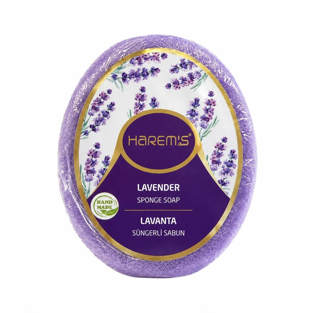 Săpun cu burete Harems cu lavandă, destinat curățării și exfolierii pielii, 130 g