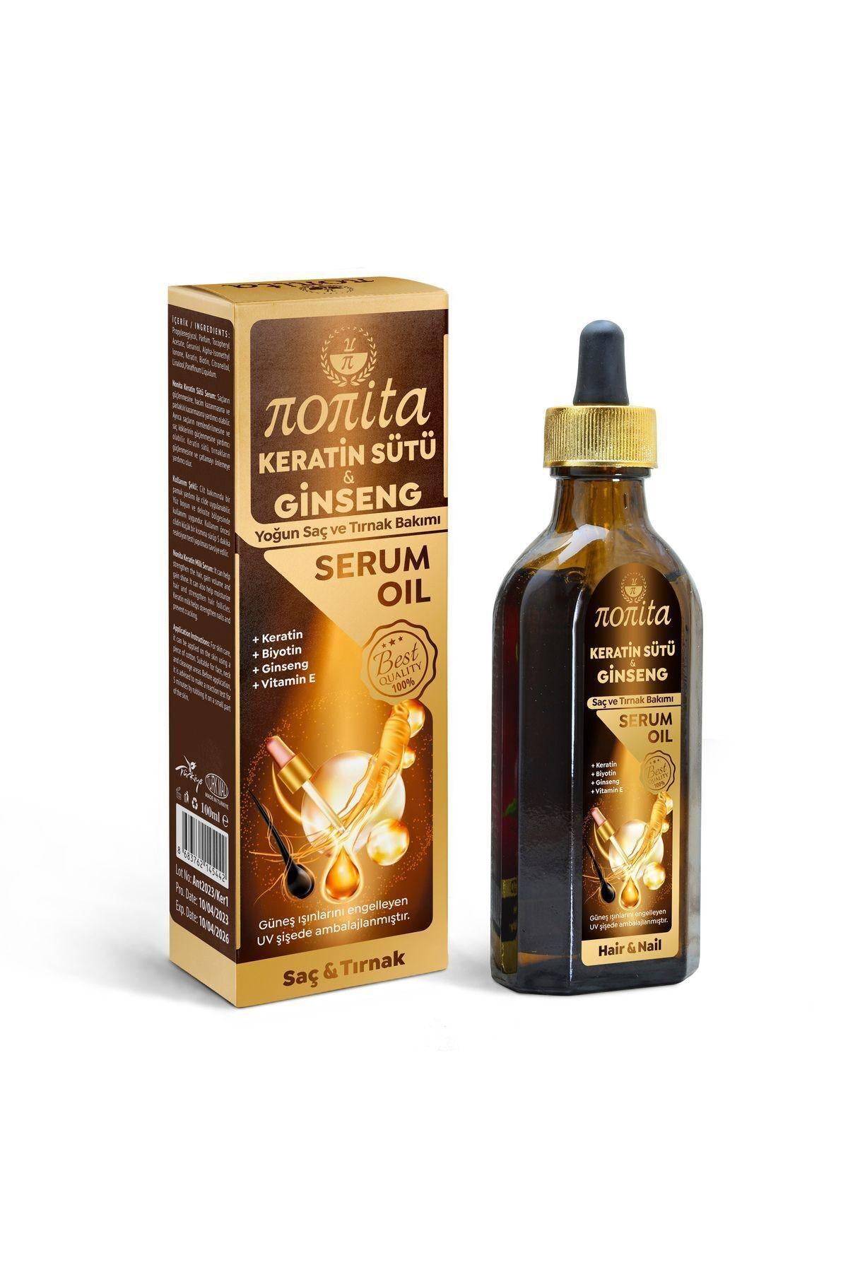 Serum cosmetic Nonita cu keratină și ginseng, destinat completării rutinei de îngrijire, 100 ml