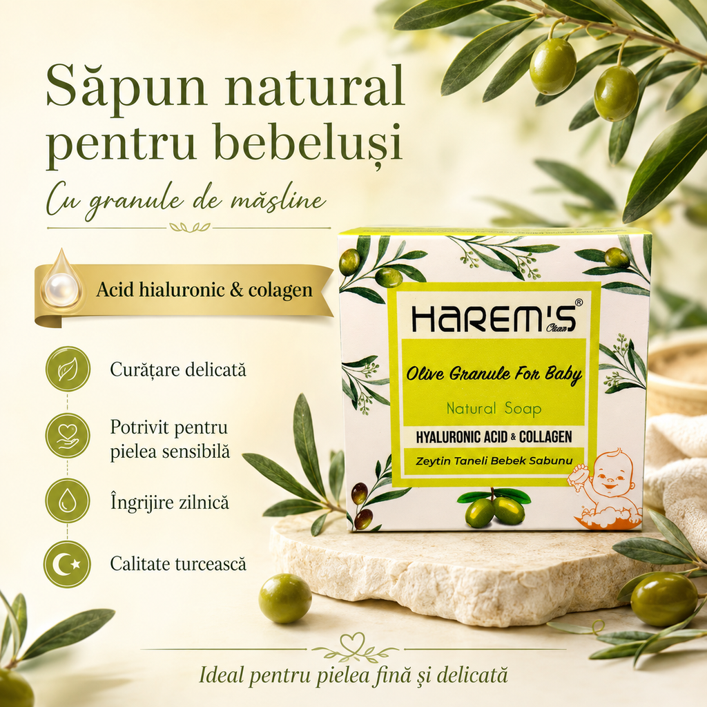 Săpun solid Harems cu măsline, pentru copii, destinat curățării pielii, 120 g