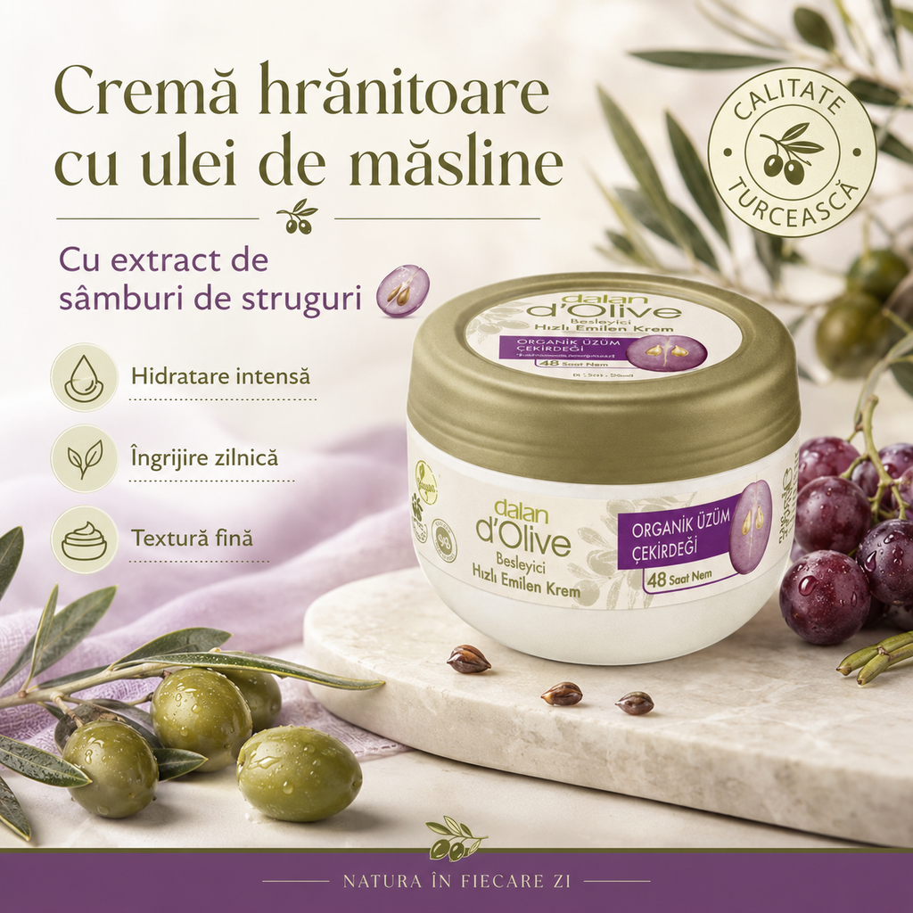 Cremă Dalan la borcan, cu ulei din sâmburi de struguri, destinată îngrijirii pielii, 300 ml