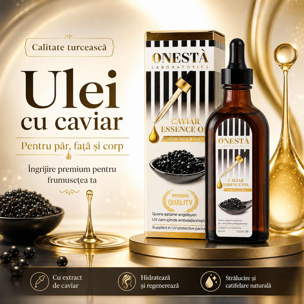 Ulei cosmetic de îngrijire a pielii Ilmira cu caviar negru, flacon din sticlă, destinat îngrijirii pielii, 100 ml