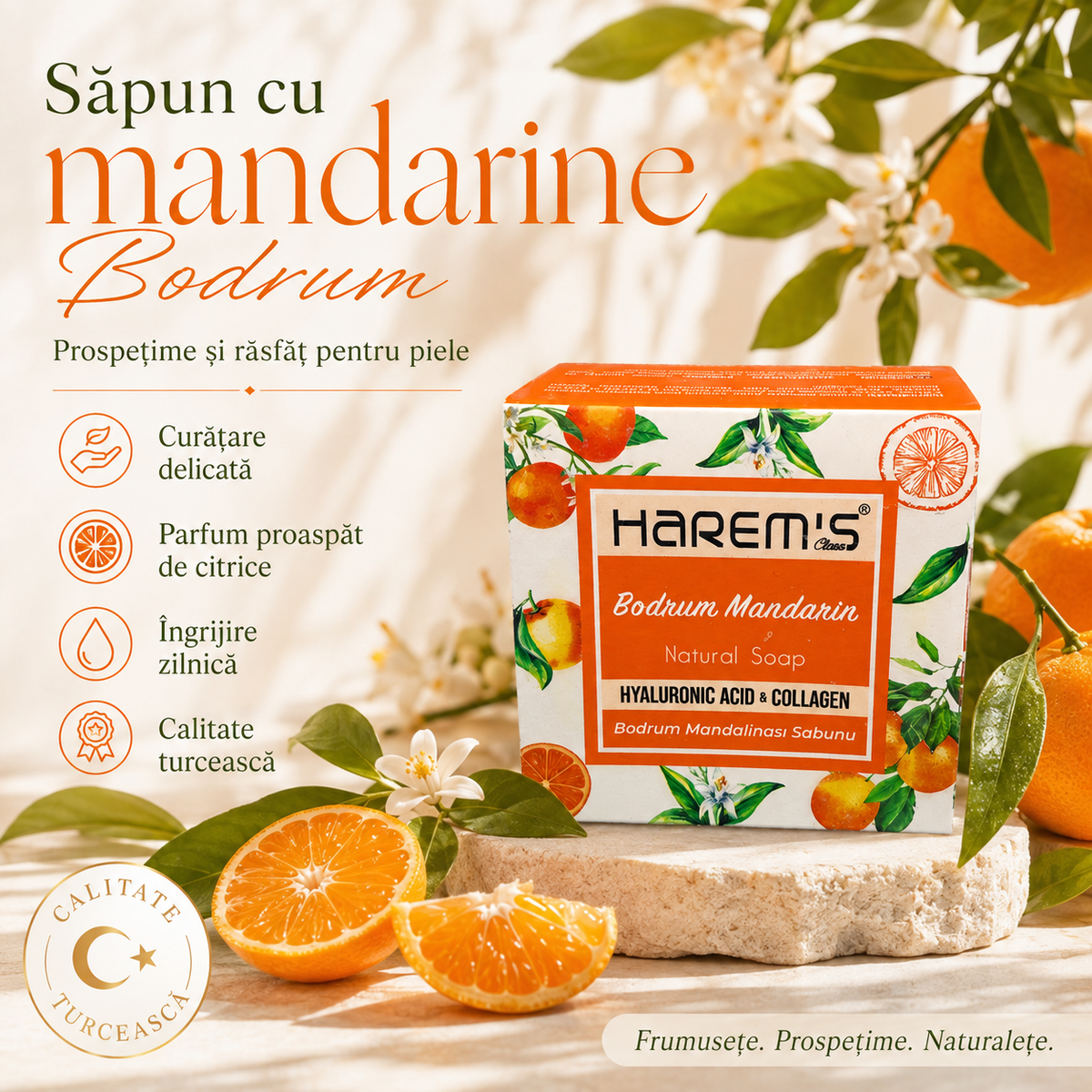 Săpun solid Harems cu mandarină de Bodrum, destinat curățării pielii, 120 g