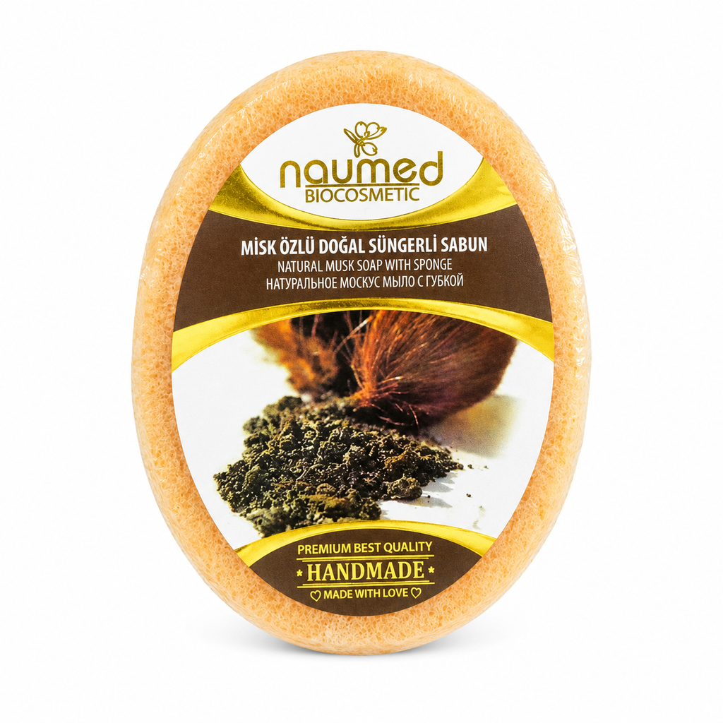 Săpun cu burete Naumed cu extract de mosc, destinat curățării și exfolierii pielii