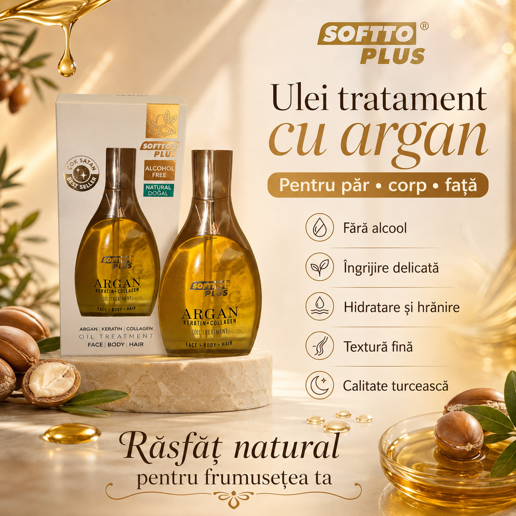 Ulei de îngrijire Softto Plus cu keratină, ulei de argan, destinat îngrijirii pielii, 120 ml
