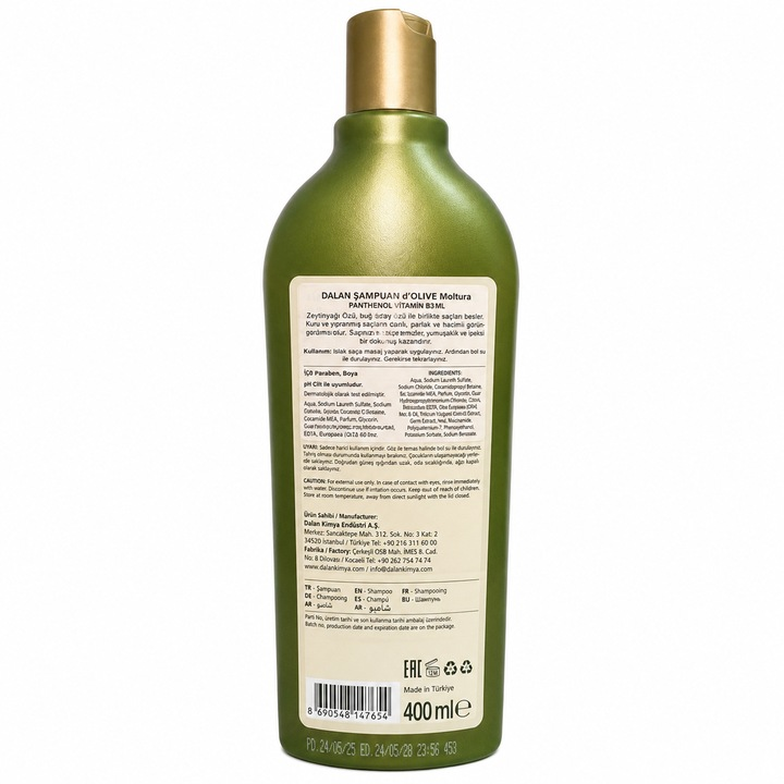 Șampon Dalan cu ulei de măsline, reparator, destinat curățării și îngrijirii părului, 400 ml