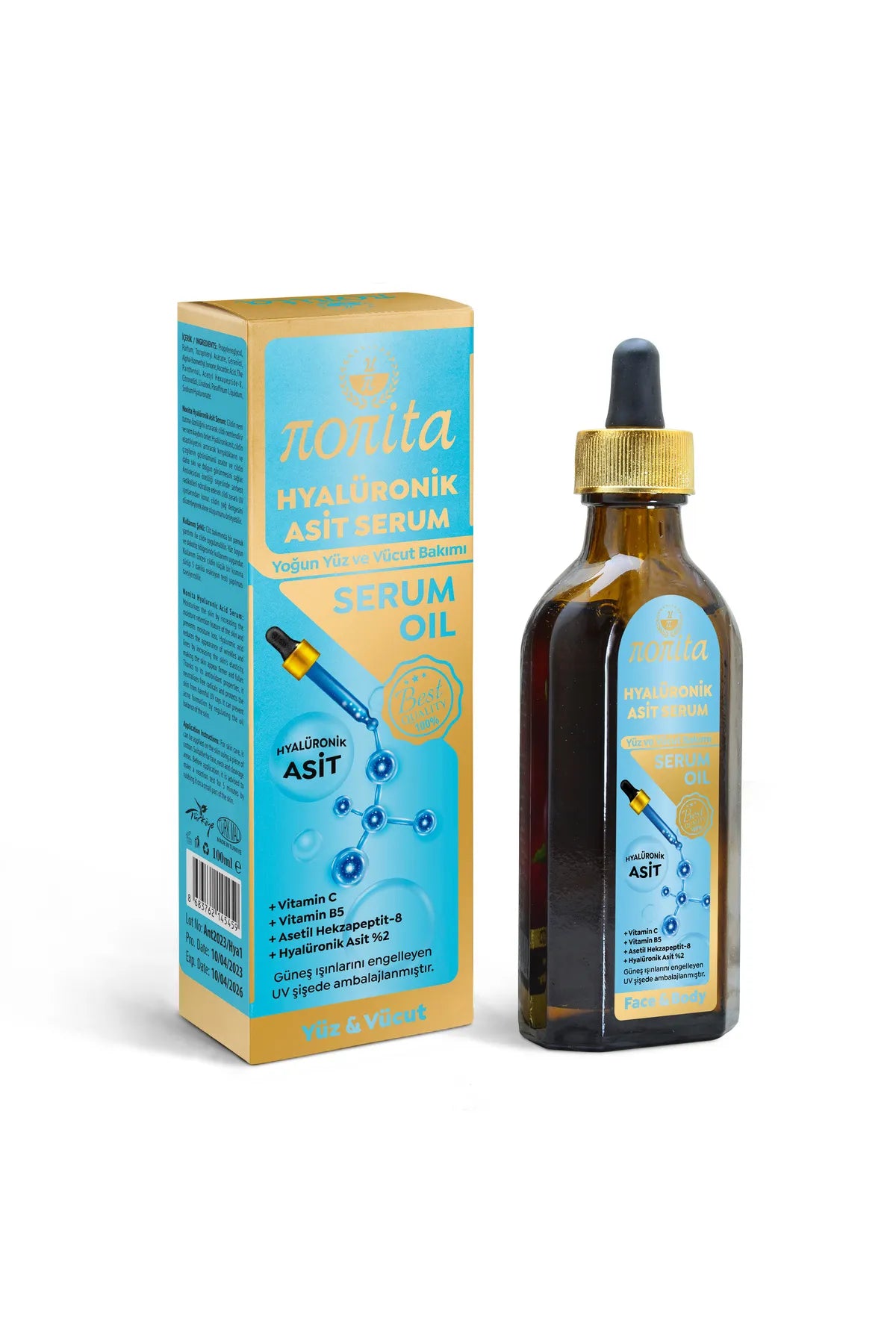 Serum cosmetic Nonita cu acid hialuronic, destinat completării rutinei de îngrijire, 100 ml