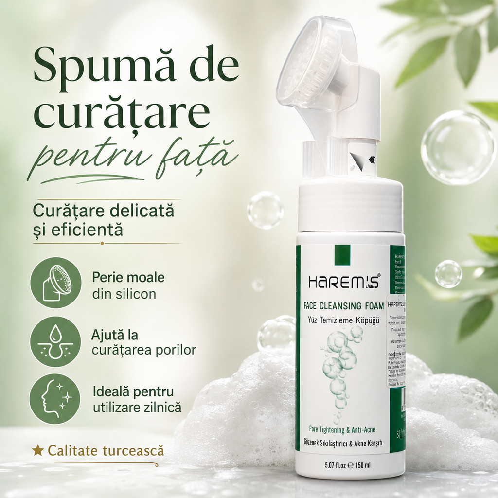 Spumă de curățare facială Harems pentru ten acneic cu extract de arbore de ceai