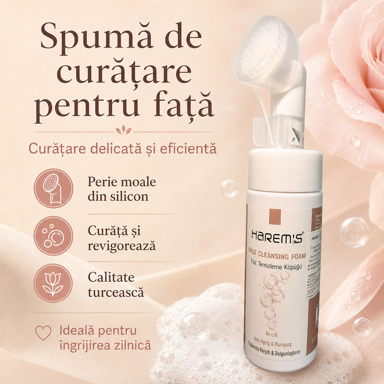 spuma de curatare faciala harems anti-rid cu extracte vegetale 150ml